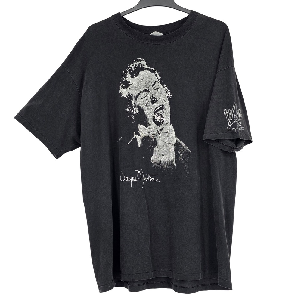 Hanes Wayne‎ Newton Graphic Tee XXL Black Vintage 90s Las Vegas Americana